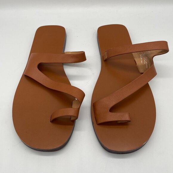 New Madewell Gabi Asymmetric Strap Sandal Warm Coffee Leather Slide Thong Sz 9 - Picture 3 of 9